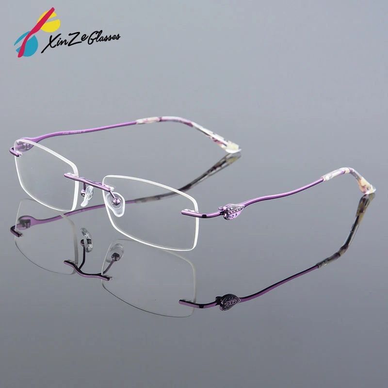 

XINZE New Rimless Glasses memory titanium flexible women's eyeglasses glasses prescription spectacle optical frame 631