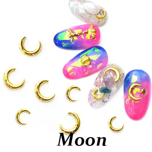 100pcs gold/silver metal nail art charms moon shape alloy nail art stud nail art decorations Japan fashion trend nail design