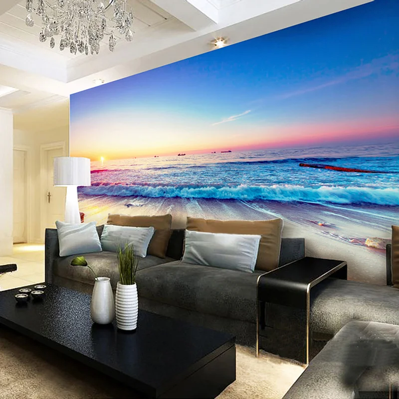 Custom Murals Wall Paper Mediterranean Beach Mural Living Room Bedroom Sofa TV Backdrop Home Decor Poster Photo Wallpaper Fresco