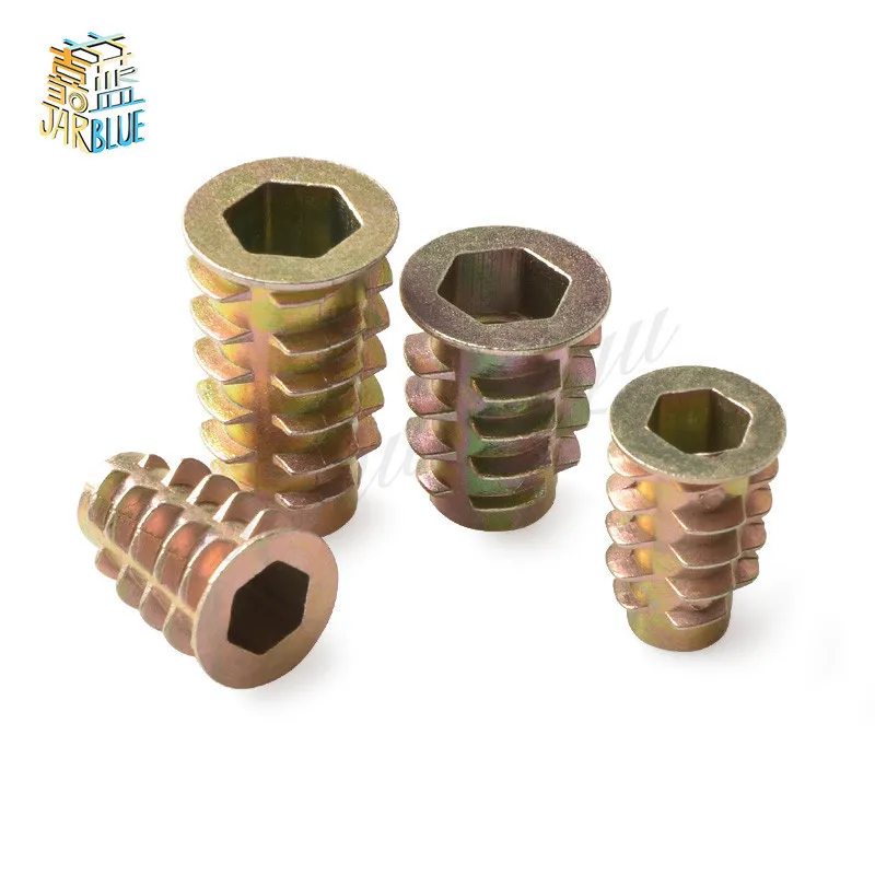 10/20/30/50Pcs  M4 M5 M6 M8 M10 Zinc Alloy Thread For Wood Insert Nut Flanged Hex Drive Head Furniture Nuts