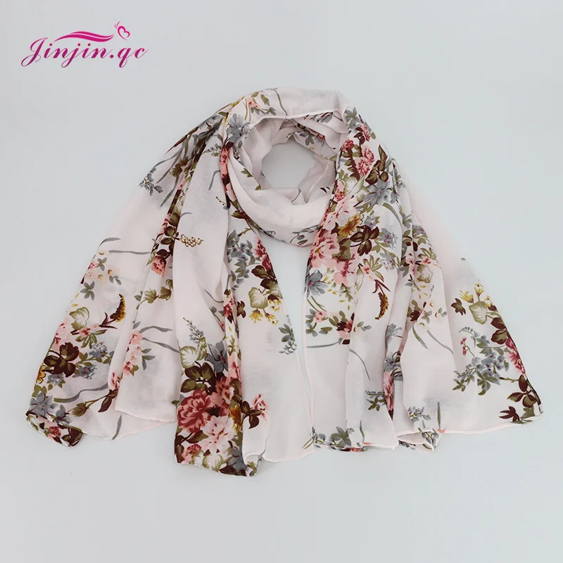 Jinjin.QC Women Scarf Elegant Floral Pattern Scarves Stylish Excellent Quality Cotton Material Fashion Accesories Woman Summer