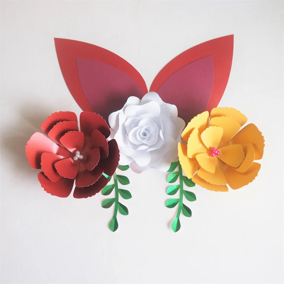 

DIY Giant Paper Flowers Artificial Rose Fleurs Backdrops 3pcs+2 Leave+2 Ears For Wedding Decorations Baby Nursery Video Tutorial