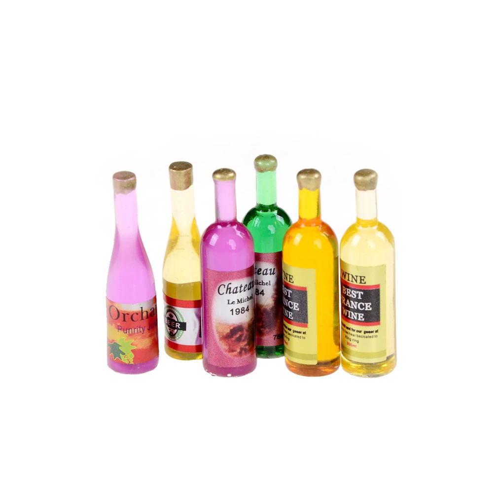 1/12 Dollhouse Miniature Wine Juice Bottles Decoration for Dolls House Life Scene Decoration Furniture Toys 1/2/3/4/5/6/15 Pcs