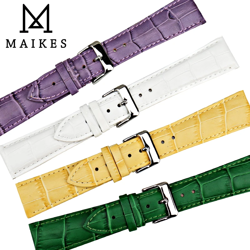 MAIKES Watch Accessories Genuine Leather Watch Strap New Yellow Watch Bands Alligator Pattern Bracelet for Men Women