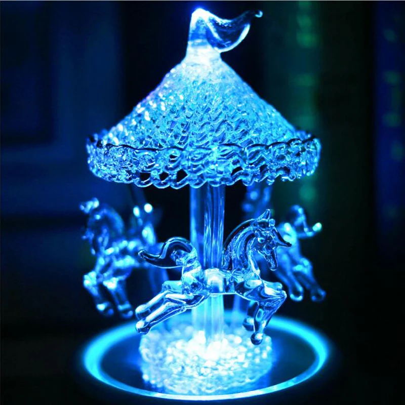 Flash Light Crystal Mp3 Bluetooth Merry-Go-Round Carousel Music Box Kids Girls Birthday Christmas Gift Wedding Decoration Crafts