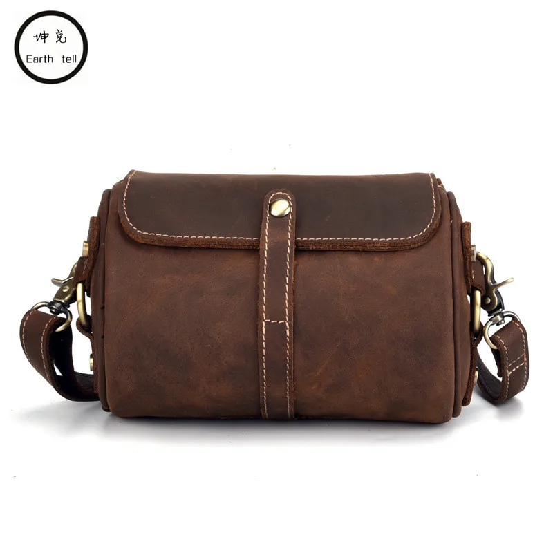 

Vintage Woman Messenger Bag Crazy Horse Genuine Leather Female Shoulder Crossbody Bags Drum Leisure First Layer Cowhide Handbag