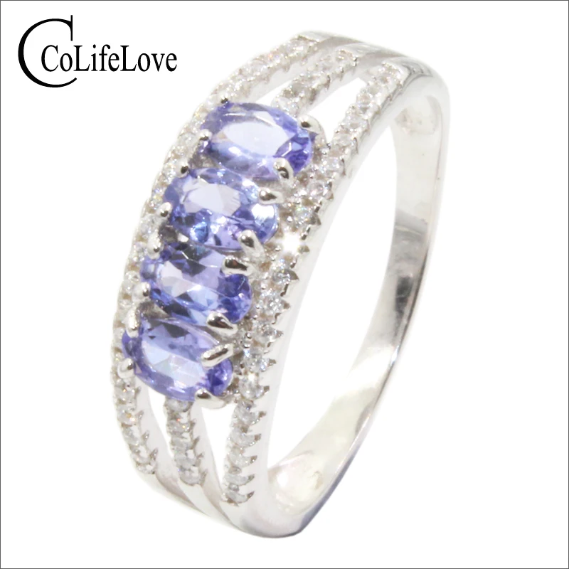 Fashion tanzanite ring for party 4 pieces natural tanzanite silver ring solid 925 silver tanzanite fine jewelry gift for woman