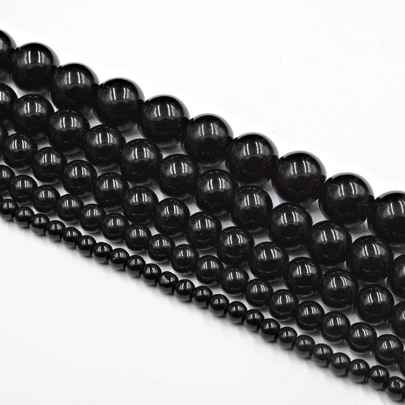 

Natural Stone Black Quartz Crystals Beads Smooth Loose Beads for Jewelry Making Accessories DIY Free Shipping Strand 15" 4-12mm