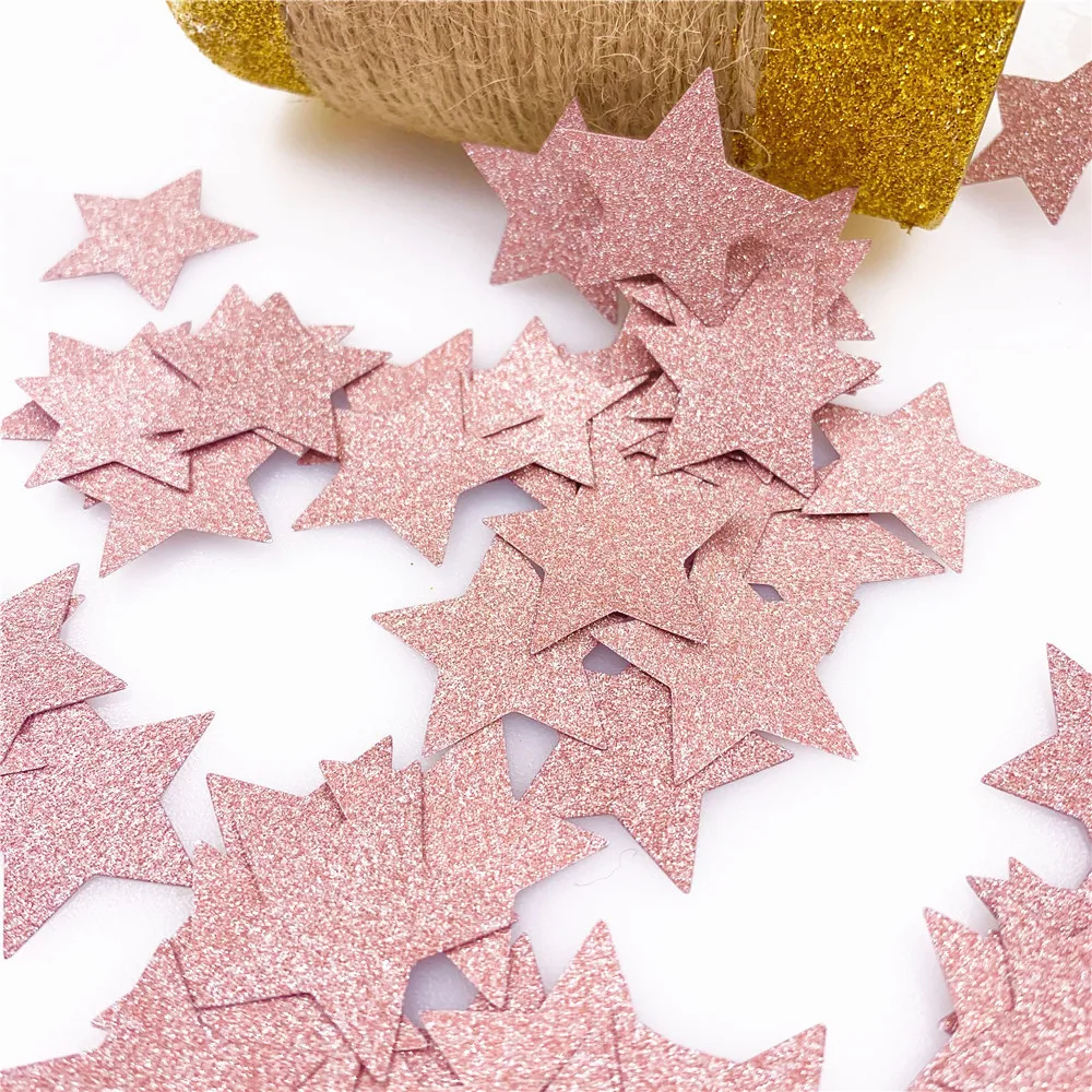 100 pcs Rose Gold Heart Confetti Round Star Confetti for Wedding Babyshower Girl Candy Bar Confetti Popper 3 cm Confettis