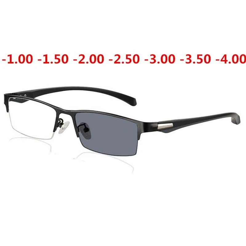 

New Half Frame Sun Photochromic Myopic Eyeglasses Optical Men Outdoor Shade Anti-UV Student Nearsighted Eyewear 0 -1.0 To -4.0