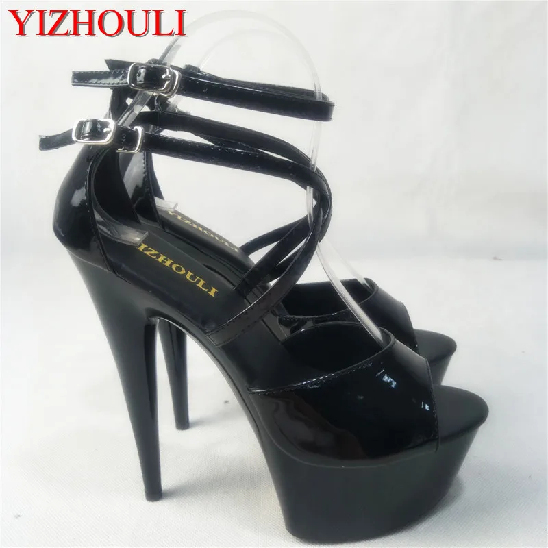 Black painted ankle strap 15 cm sexy super high heel pole dancing/performance/star/model shoes, party dancing shoes