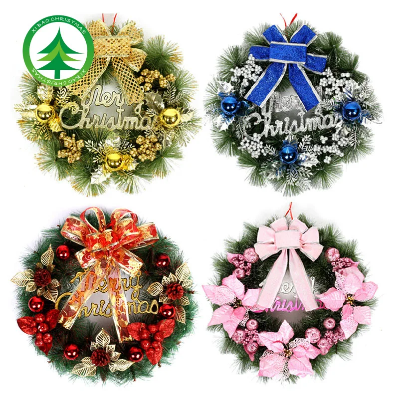 30/40/50CM Christmas Wreath Wall Hanging Ornaments Pine Needle Rattan Reed Garland Christmas Decorations For Home Party Supplies