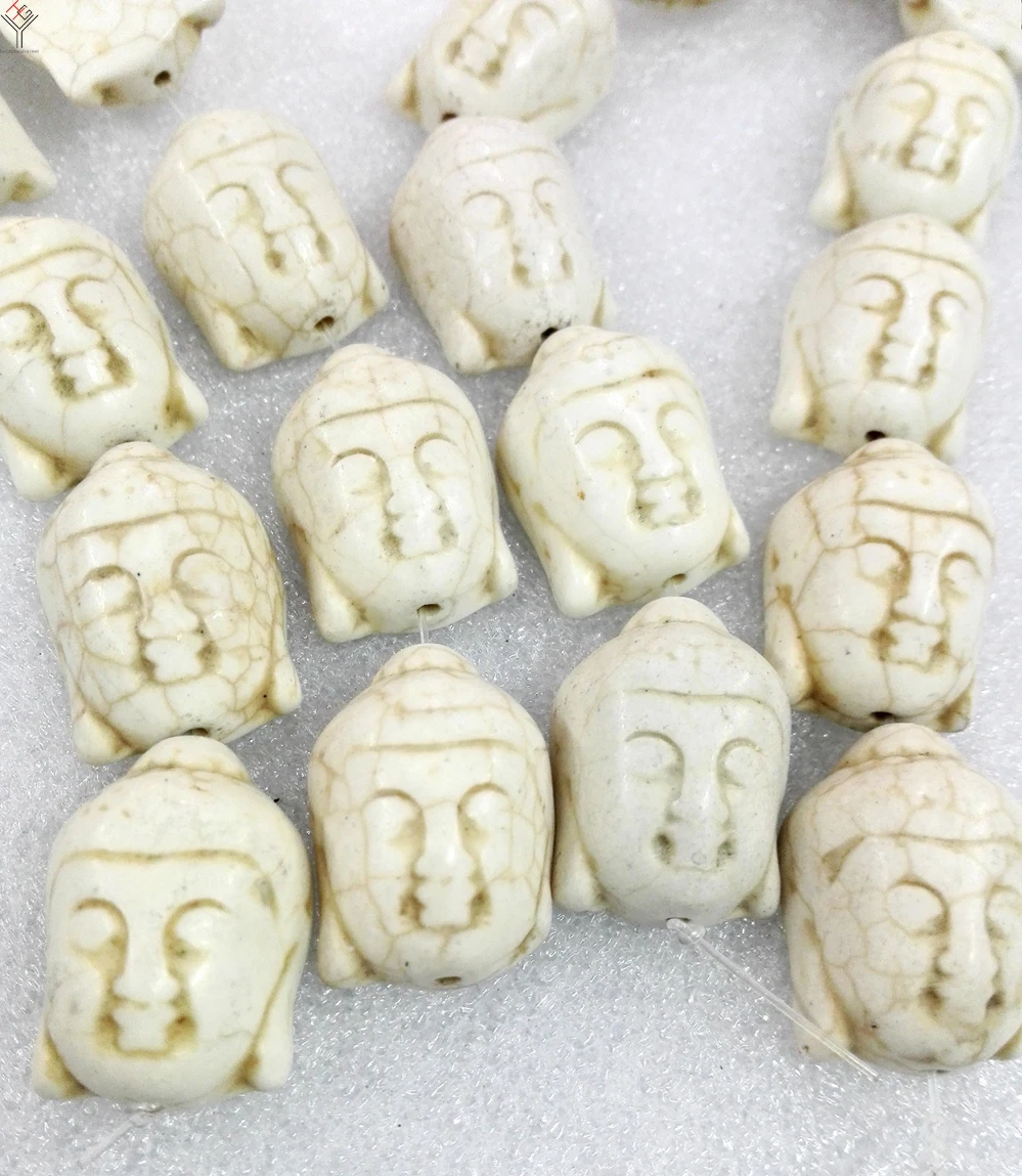 

Total 13 beads 20x30mm Bright white carve Avalokitesvara Buddha head howlite stone Loose Beads buddism