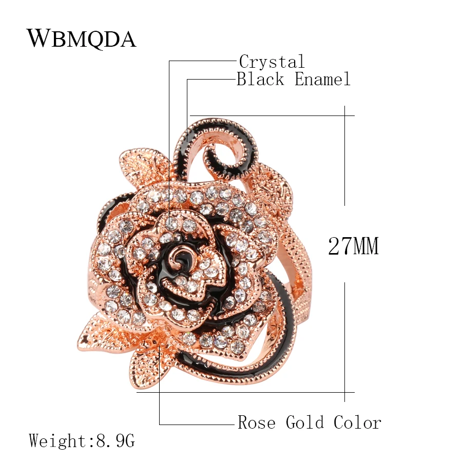 Luxury Crystal Rose Gold Flower Ring Vintage Big Wedding Rings For Women Accessories Fashion Bulgaria Jewelry Love Gift 2018 New