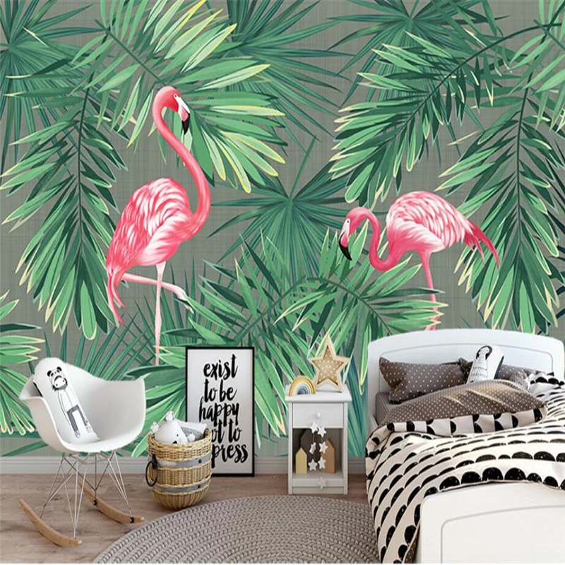 

wellyu European retro plant banana leaf flamingo fresco wall custom large mural environmental wallpaper papel de parede