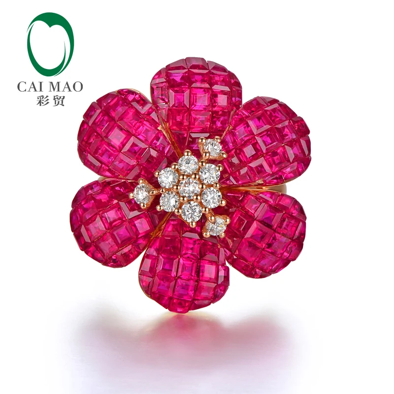 CAIMAO High Jewelry Invisible Setting 10ct Natural Ruby and 0.38ct Brilliant Cut Diamond 18kt Au750 Rose Gold Ring