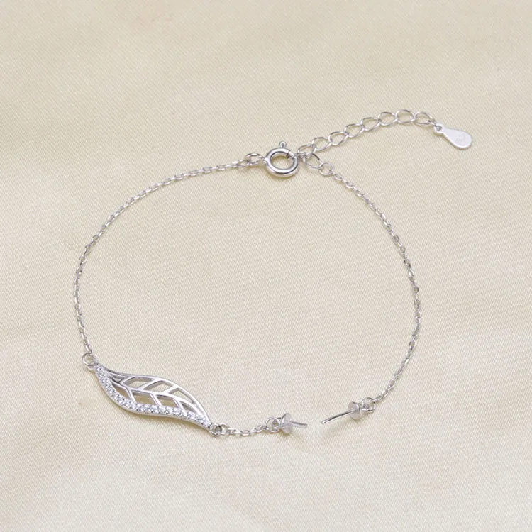 S925 Sterling Silver Pearl Bracelet Jewelry Findings&Components In Leaf Design Women DIY Bracelet Accessory 3pcs/Lot