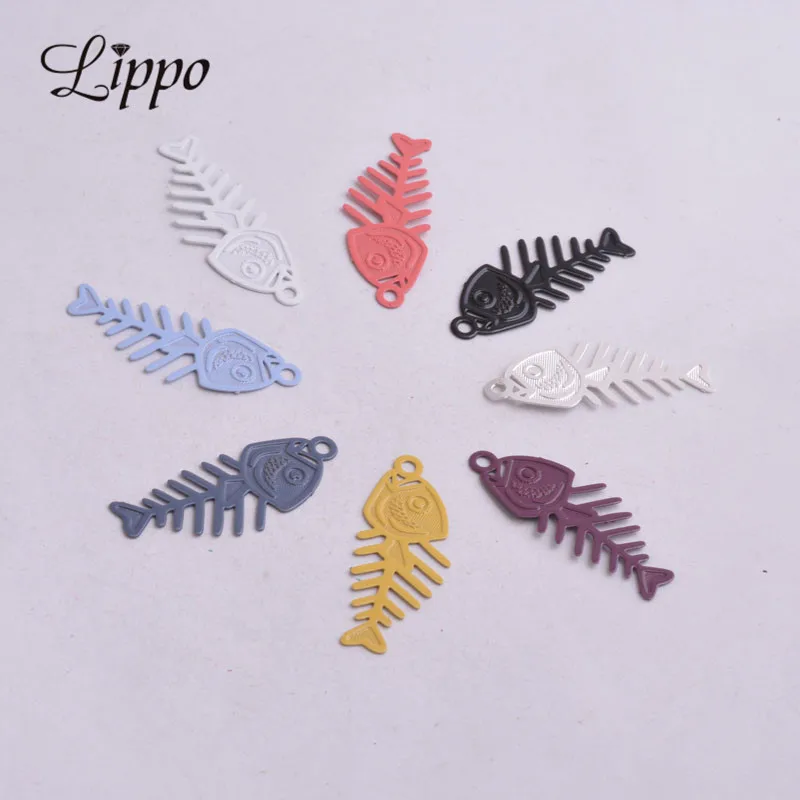 50pcs AC1530 32mm*8mm Silver Color Fish bone Charms Awful Fish Pendants Metal Brass Jewelry findings