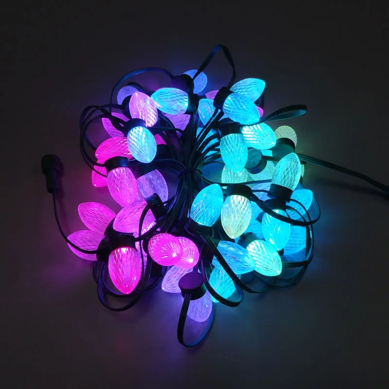 

50nodes DC12V addressable D24 C9 RGB LED led string WS2811 Pixel light fairy lights;all GREEN wire;waterproof IP68