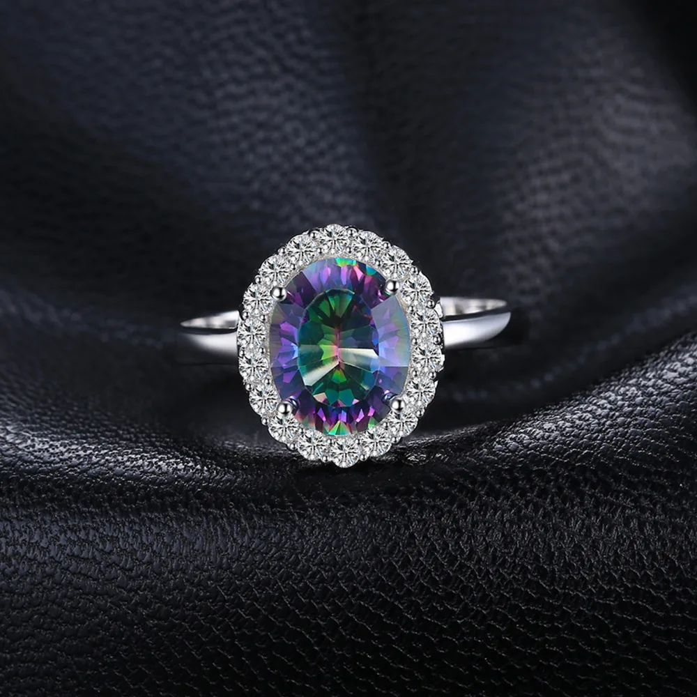 JewelryPalace 3.4ct naturalny Mystic tęczowy kwarc 925 srebro Halo ślub pierścionek zaręczynowy dla kobiet prezent New Arrival — zdjęcie 3
