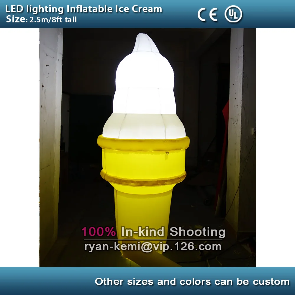 2.5m inflatable ice cream cone with LED light large inflatable ice cream balloon with LED lighted