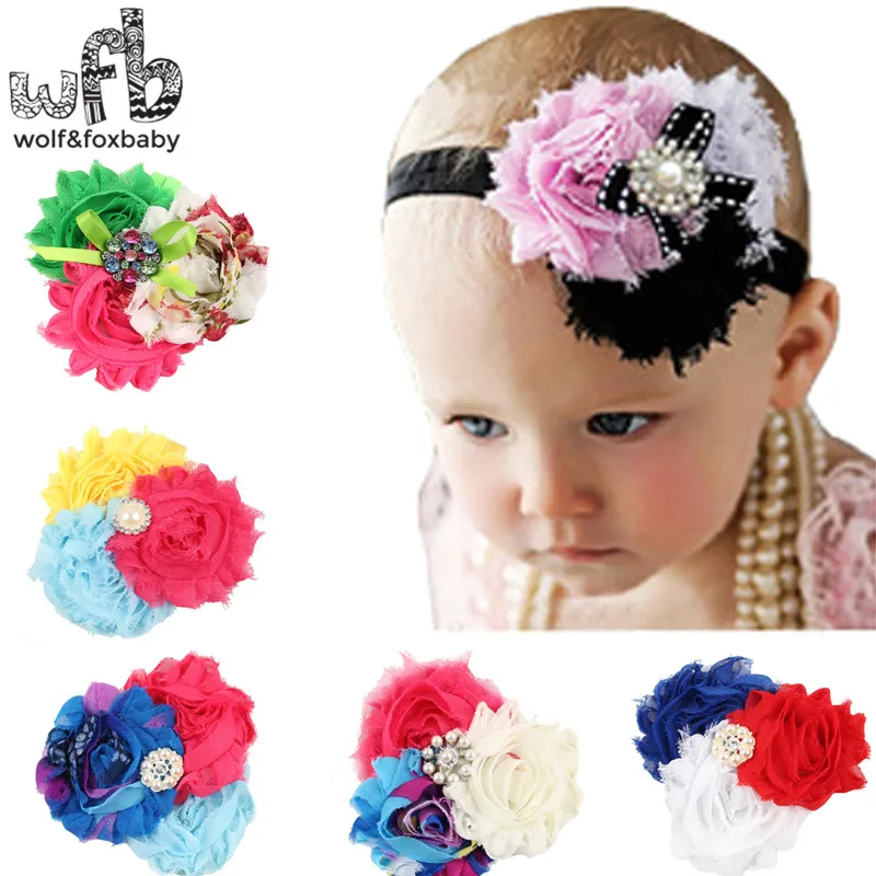 Retail headband chiffon Multicolor flower elastic hair band fashion hair accessories baby infant Kids children