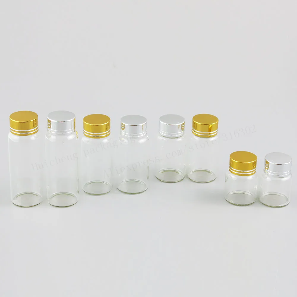 

50 X 8ml 15ml 20ml 30ml Empty Refillable Sample Glass Vials Bottles Containers with Gold Silver Aluminium Cap