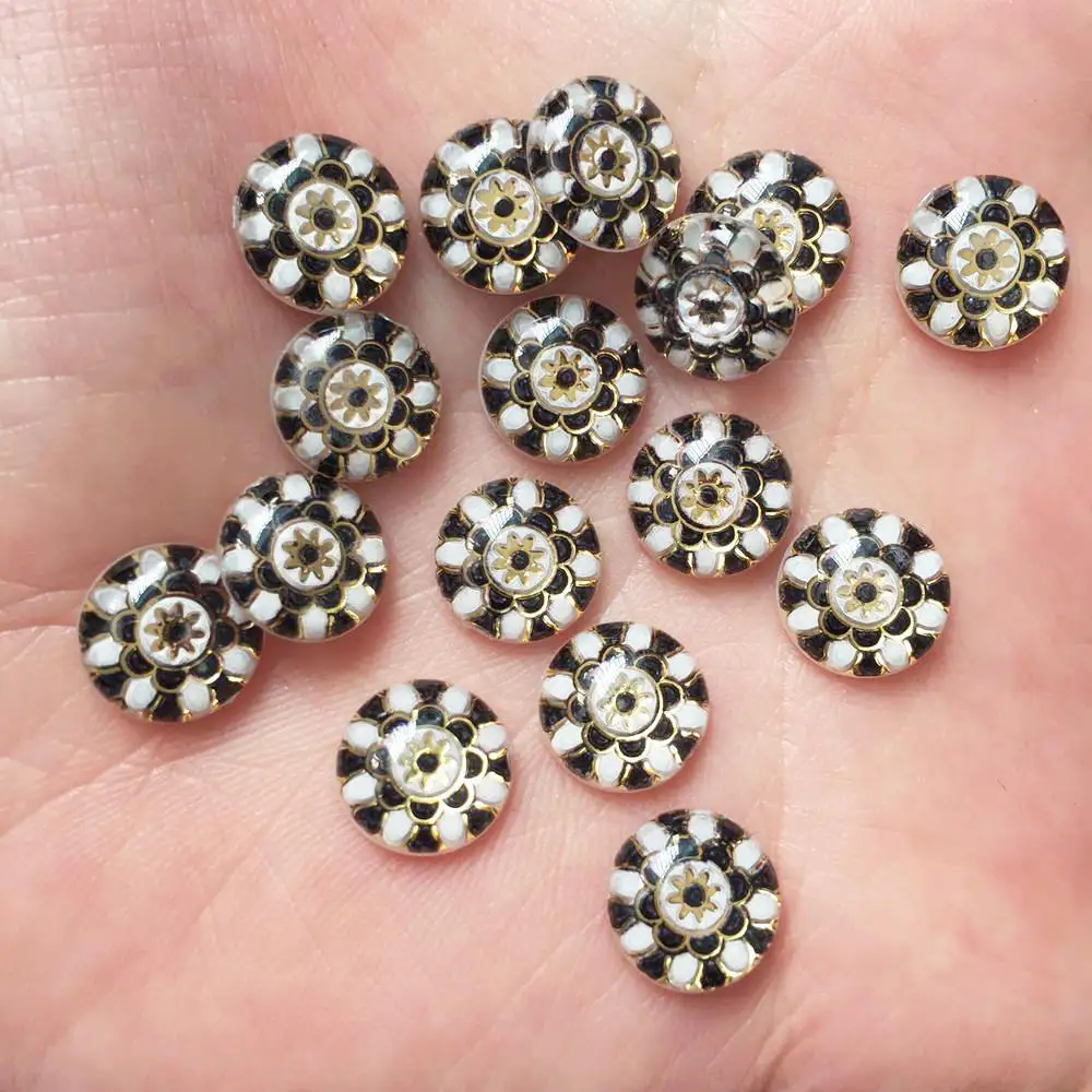 New 80pcs Resin 10mm Round Colorful Flower Flat back rhinestone appliques DIY Wedding scrapbook craft SW41