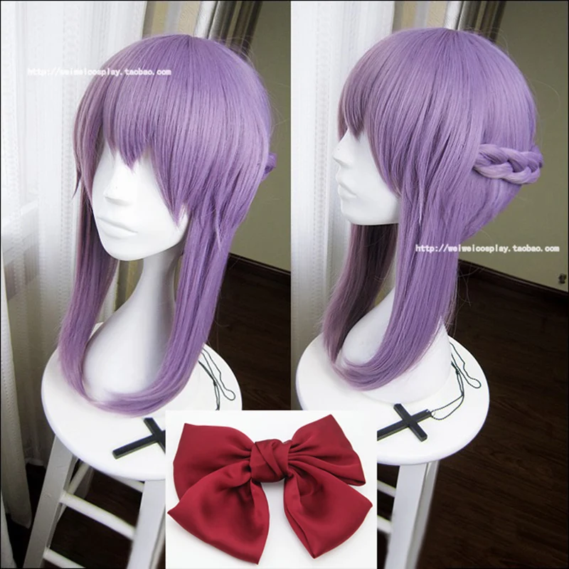 Anime Owari no Seraph Of The End Shinoa Hiragi Short Purple Braided Heat Resistant Hair Cosplay Costume Wig + Butterfly Hairpin