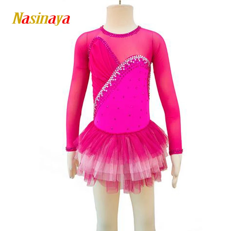 Figure Skating Competition Training Clothing Long Sleeve Dress Women's Children's Rhythmic Gymnastics Dance Pink Mesh Clothing