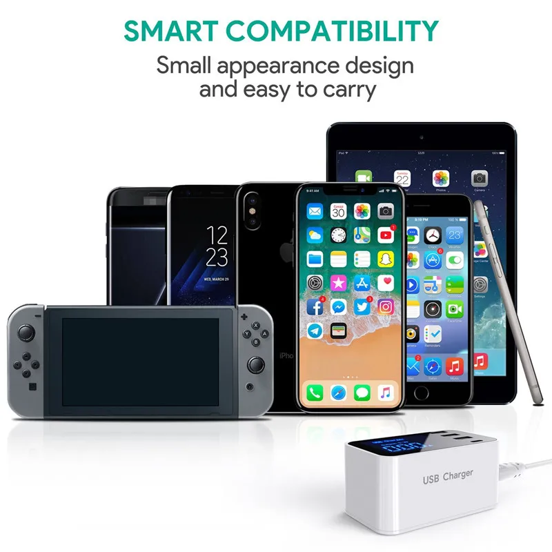 Quick Charge Type C USB Charger HUB Led Display Wall Charger Fast Mobile Phone Charger For iPhone Samsung USB Adapter EU US Plug image 4