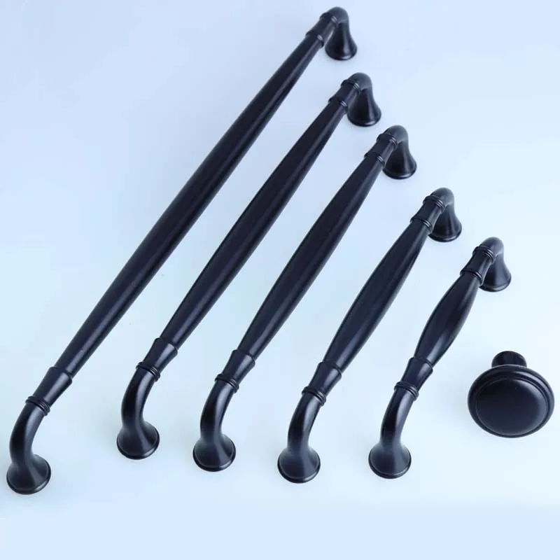 

96mm 128mm 160mm 192mm 256mm modern simple matte black wardrobe kitchen cabinet dresser cupboard door handles pulls knobs 10" 5"