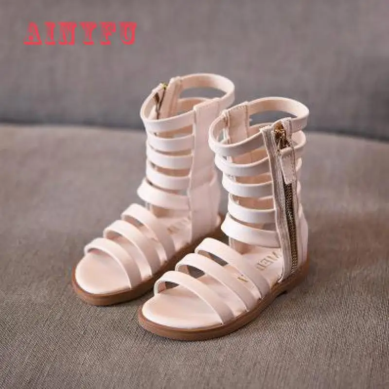 

2022 Pu Leather Children Fashion Sandals Girls Roman Open Toe High Boots New Summer Girls Gladiator Sandals A599