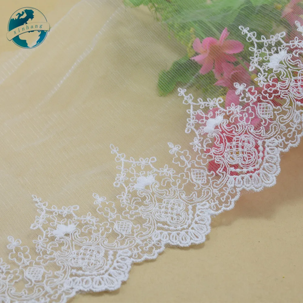 18cm Width White Cotton patches embroidery Lace Ribbon Fabric Guipure Diy Trims Sewing Garment dress Accessories tools#3695