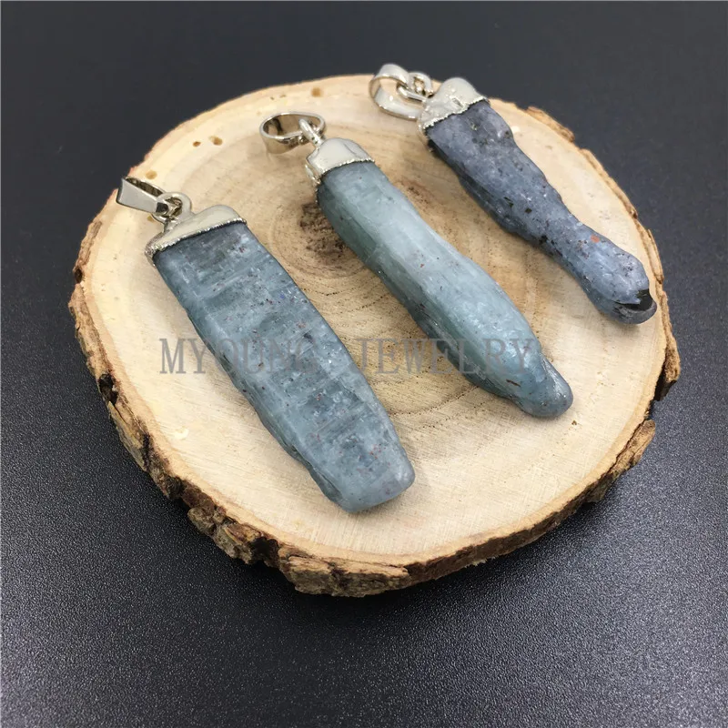 MY0798 Mystic Green Kyanite Cyanite Flat Pillar Pendant,Raw Quartz Necklace Pendant Charm With Gold Color Cap And Bail