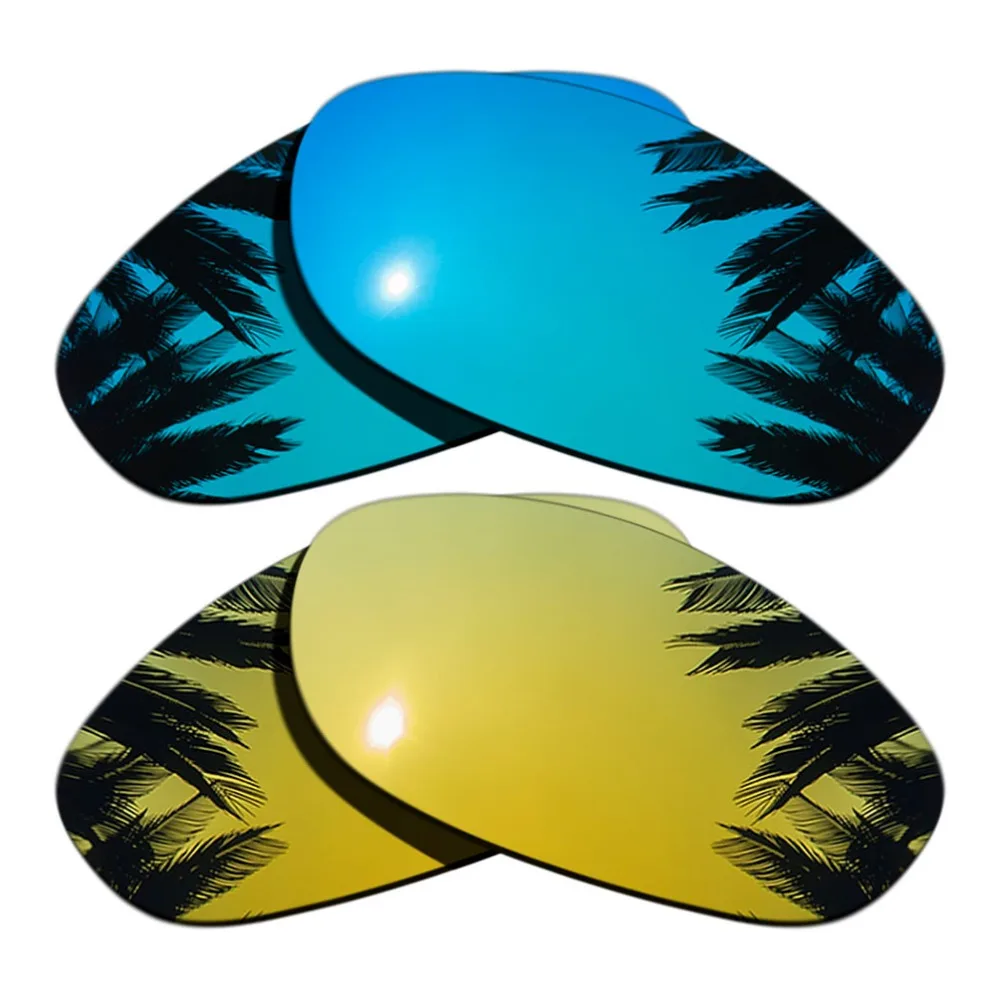 

(Ice Blue Mirrored+24K Gold Mirrored Coating) 2-Pairs Polarized Replacement Lenses for Monster Dog 100% UVA & UVB Protection