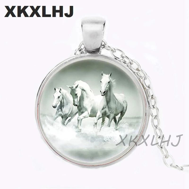 XKXLHJ  Fashion Cool Horse Necklace Handmade Glass Cabochon Necklace Running Horse Pendant Jewelry Wholesale