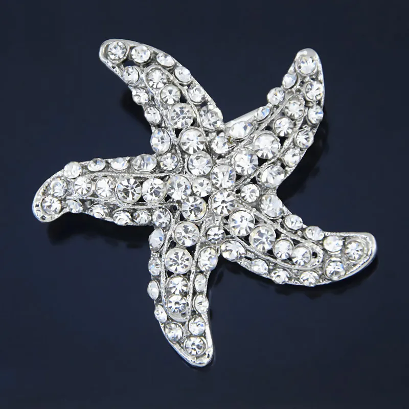 DHL FREE SHIPPING Gold Color CLEAR CRYSTAL ALLOY STARFISH BROOCH PINS