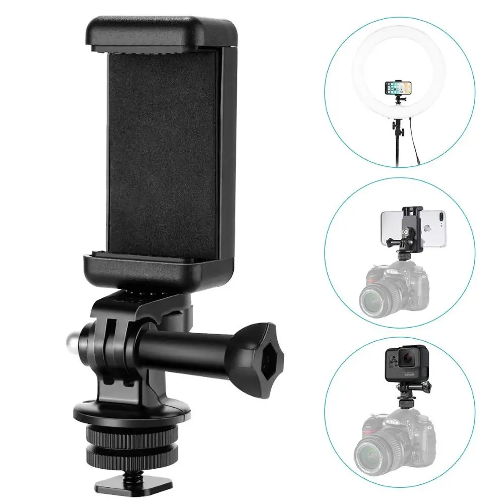 Phone Holder Camera Hot Shoe Mount Adapter Kit for GoPro Hero 7 6 5, iPhone X 8 7 6 Samsung Attaching on DSLR Camera or Ring Lig