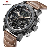 NAVIFORCE Mens Watches Top Brand Luxury Sport Watch Men Leather Strap 30M Waterproof Miliary Dual Display Wrist Watch Clock 2023