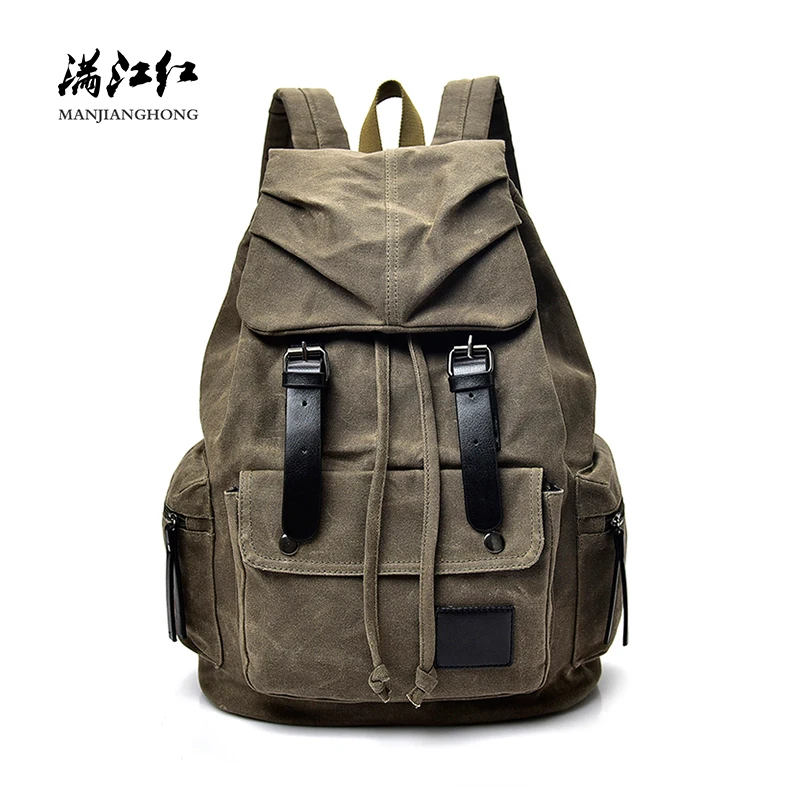 Vintage Canvas Drawstring Travel Backpack Men Fashion Male Laptop Backpack 15 Inch Rucksack Casual School Bags For Boys WD012