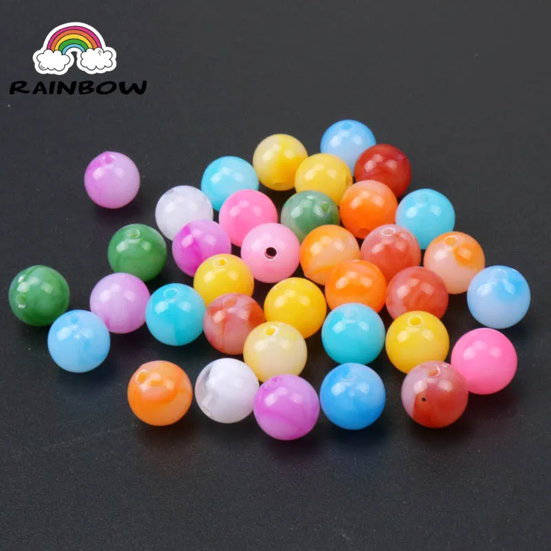 Mixed Jelly Color Gradient Acrylic Material Round Shape Spacer Beads For Jewelry Making DIY 8mm 10mm 50pcs