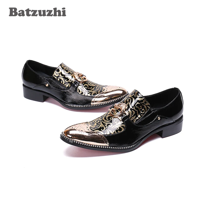 Batzuzhi Italian Type Men Shoes Metal Tip Toe Black Formal Shoes Men Business Leather Dress Shoes Party zapatos de hombre, US12