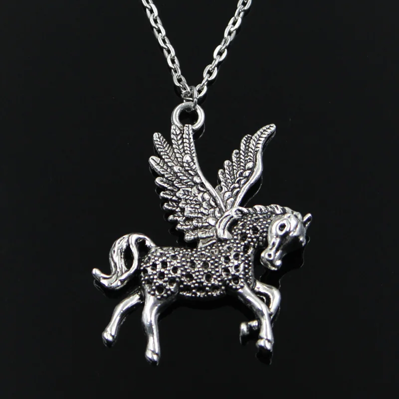 New Fashion Fly Horse Unicorn Pendants Round Cross Chain Short Long Mens Womens Silver Color Necklace Jewelry Gift