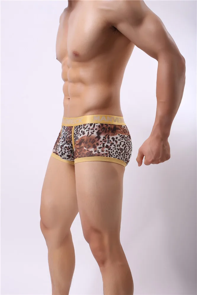 Pantaloncini da Boxer da uomo Sexy leopardati mutandine da uomo in rilievo intimo da uomo intimo classico pantaloncini attillati