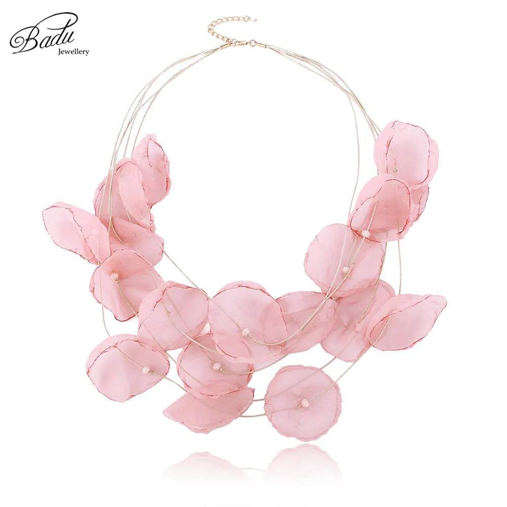 Badu Bohemian Pink Yarn Flower Necklaces for Women Elegance Jewelry Gift for Girls Holiday Necklaces Jewelry