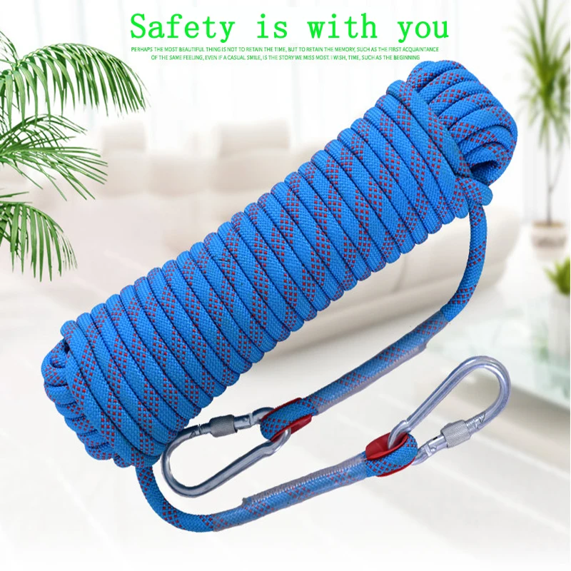 Rock Climbing Rope 10mm Tree Wall Climbing Equipment Gear Outdoor Survival Fire Escape Safety Rope Carabiner 10m 20m 30m