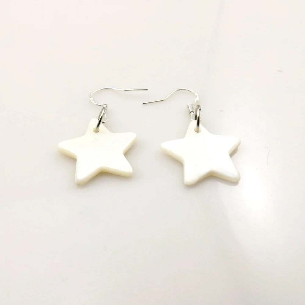 New Arrival 20mm White Star Designed Natural Shell Drop Earrings 24 Pairs/pack