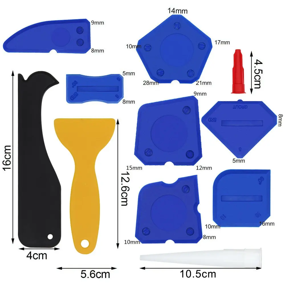 Kit de ferramentas de calafetagem, raspador de rejunte, removedor de calafetagem, bico de calafetagem e tampas, ferramenta de acabamento de selante