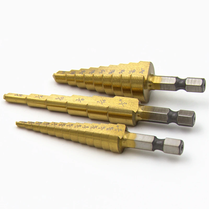 HSS خطوة الحفر Bits1/4 "إلى 3/4" النجارة الطاقة أدوات أسعار الجملة عالية الجودة 3 قطعة/المجموعة المعادن الحفر التيتانيوم